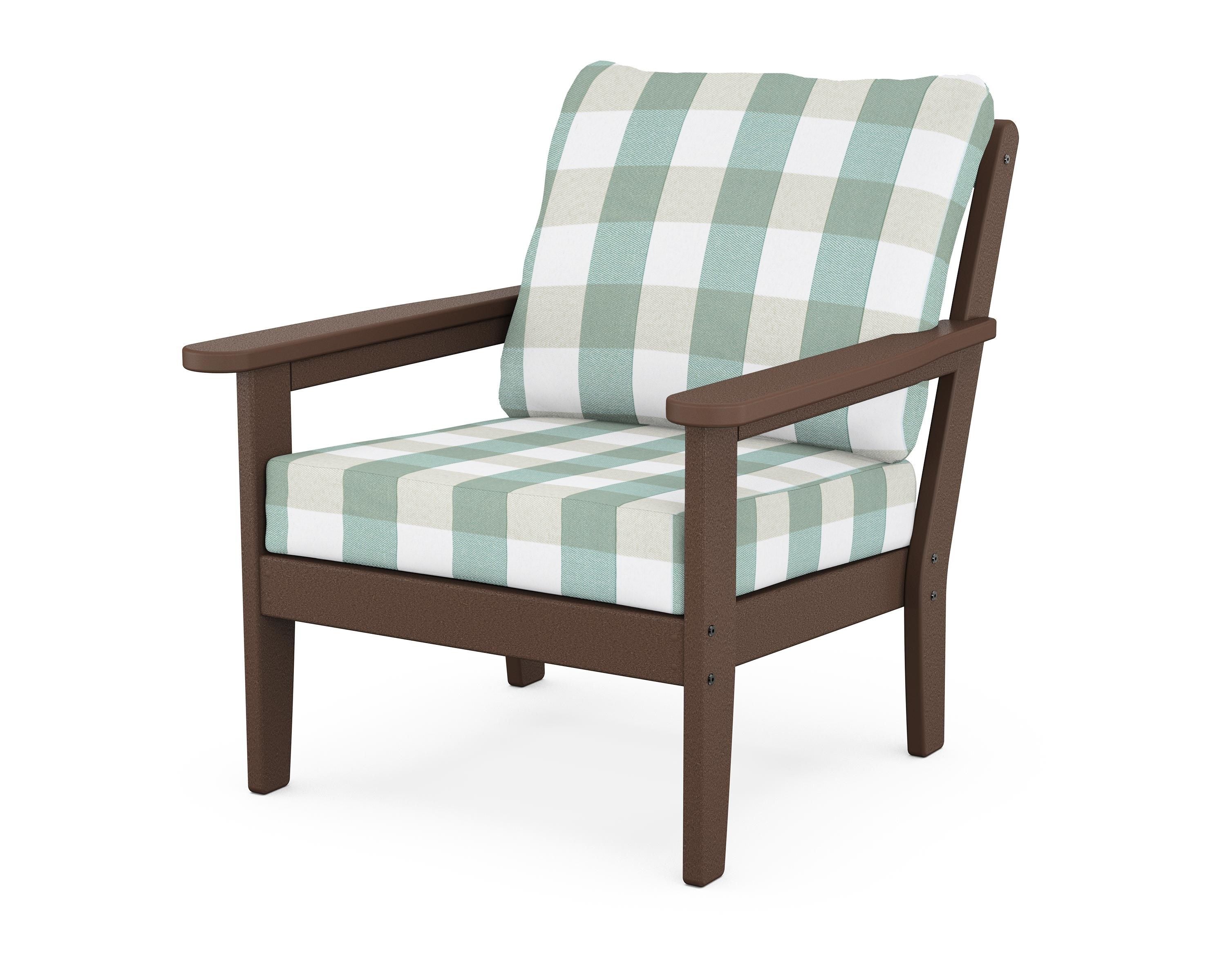 Country Living Cottage Deep Seating Chair in Mahogany / Buffalo Plaid Glacier Spa