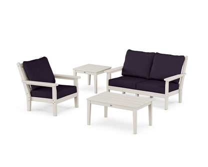 POLYWOOD® Chippendale 4-Piece Deep Seating Set in Sand / Navy Linen