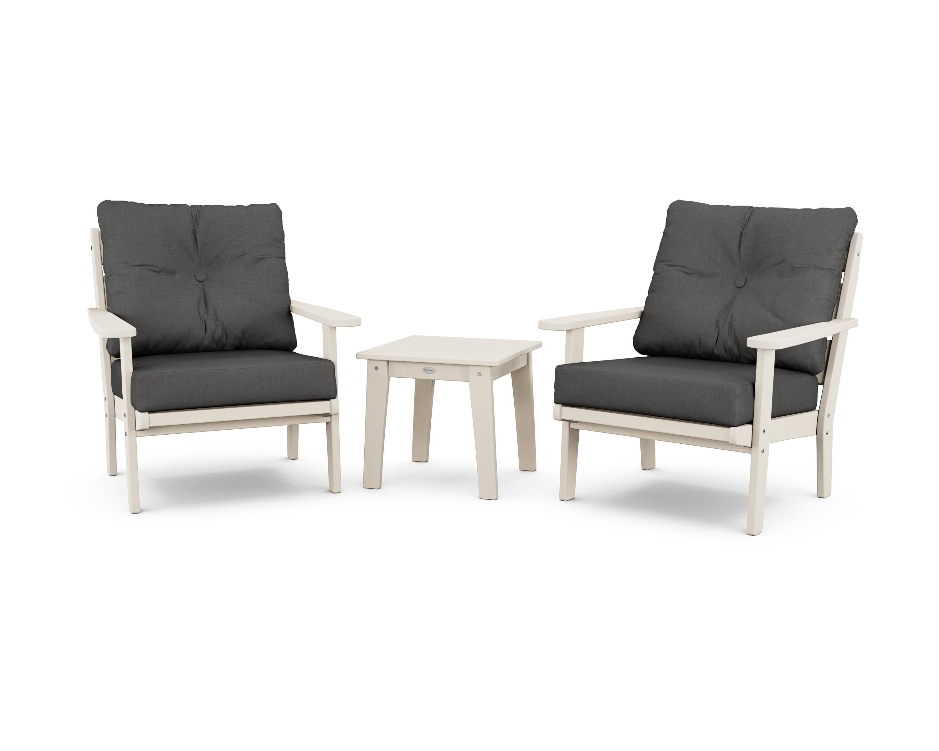 POLYWOOD® Lakeside 3-Piece Deep Seating Chair Set in Sand / Spectrum Carbon