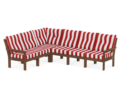 POLYWOOD® Vineyard 6-Piece Sectional in Teak / Cabana Stripe Crimson