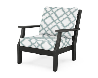 Martha Stewart by POLYWOOD® Chinoiserie Deep Seating Chair in Black / Trellis Glacier Spa