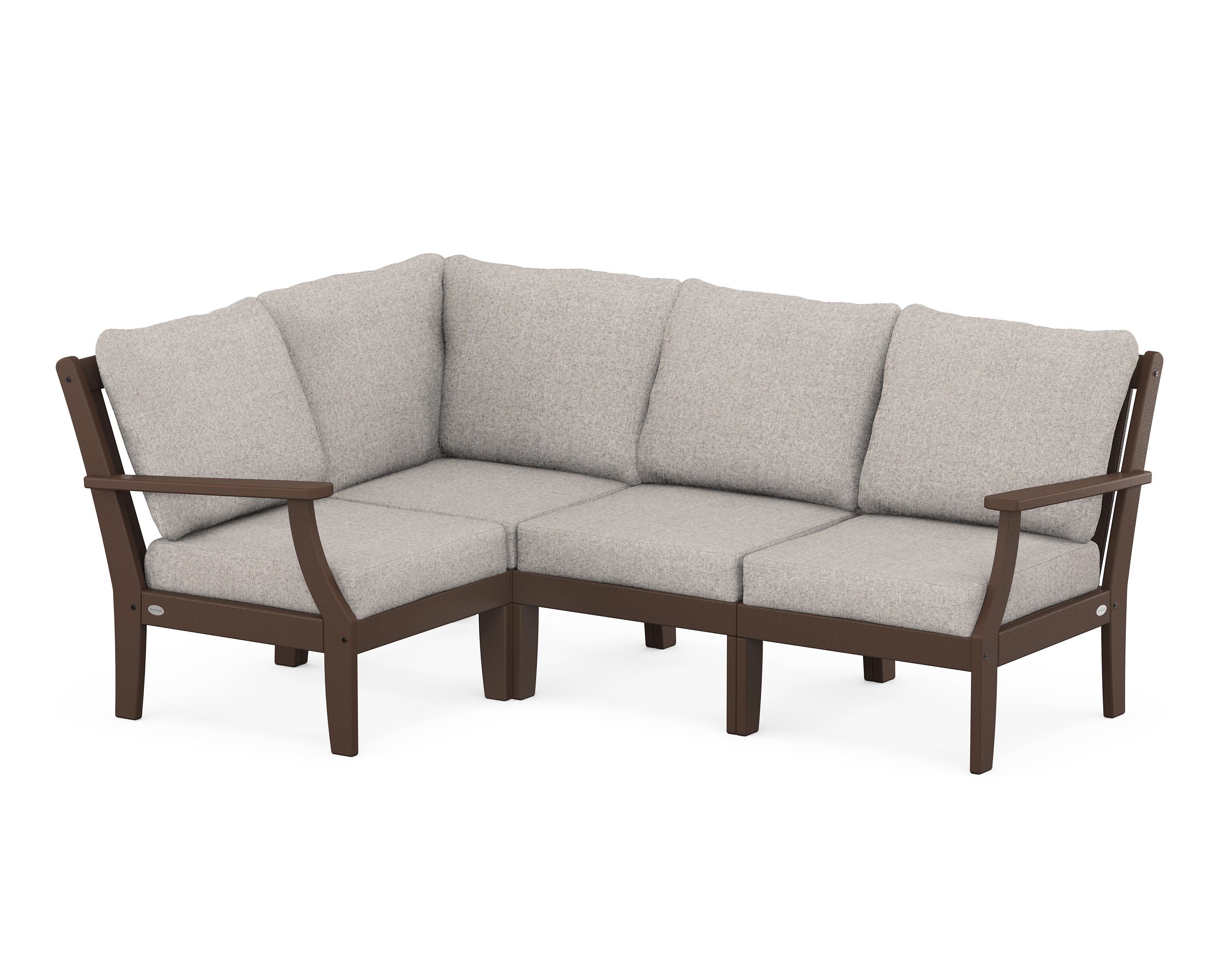 POLYWOOD® Braxton Modular 4-Piece Deep Seating Set in Mahogany / Weathered Tweed