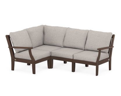 POLYWOOD® Braxton Modular 4-Piece Deep Seating Set in Mahogany / Weathered Tweed