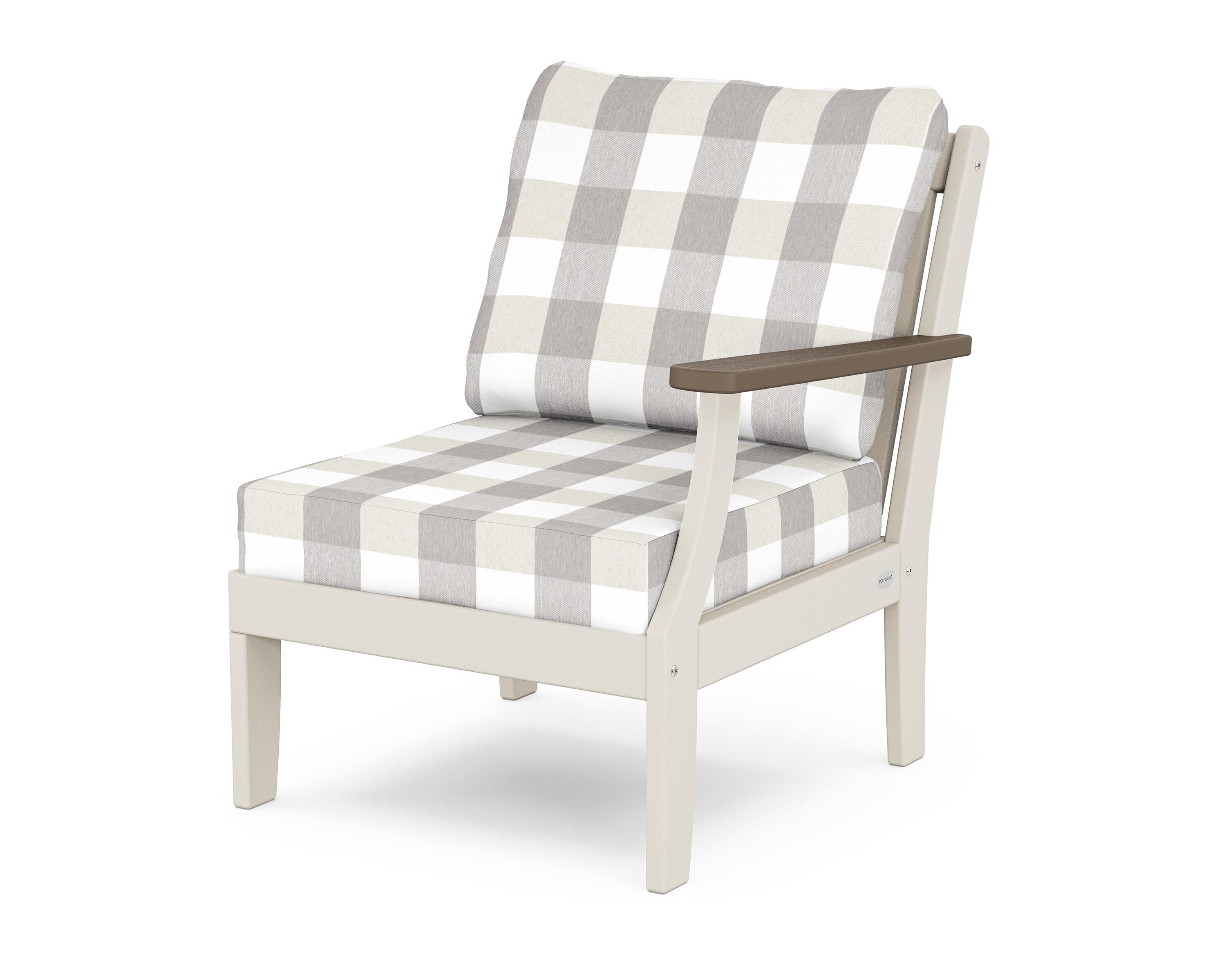 POLYWOOD® Braxton Modular Right Arm Chair in Sand / Kona / Buffalo Plaid Grey Mist