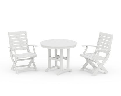 POLYWOOD® Signature Folding Chair 3-Piece Round Farmhouse Dining Set in White
