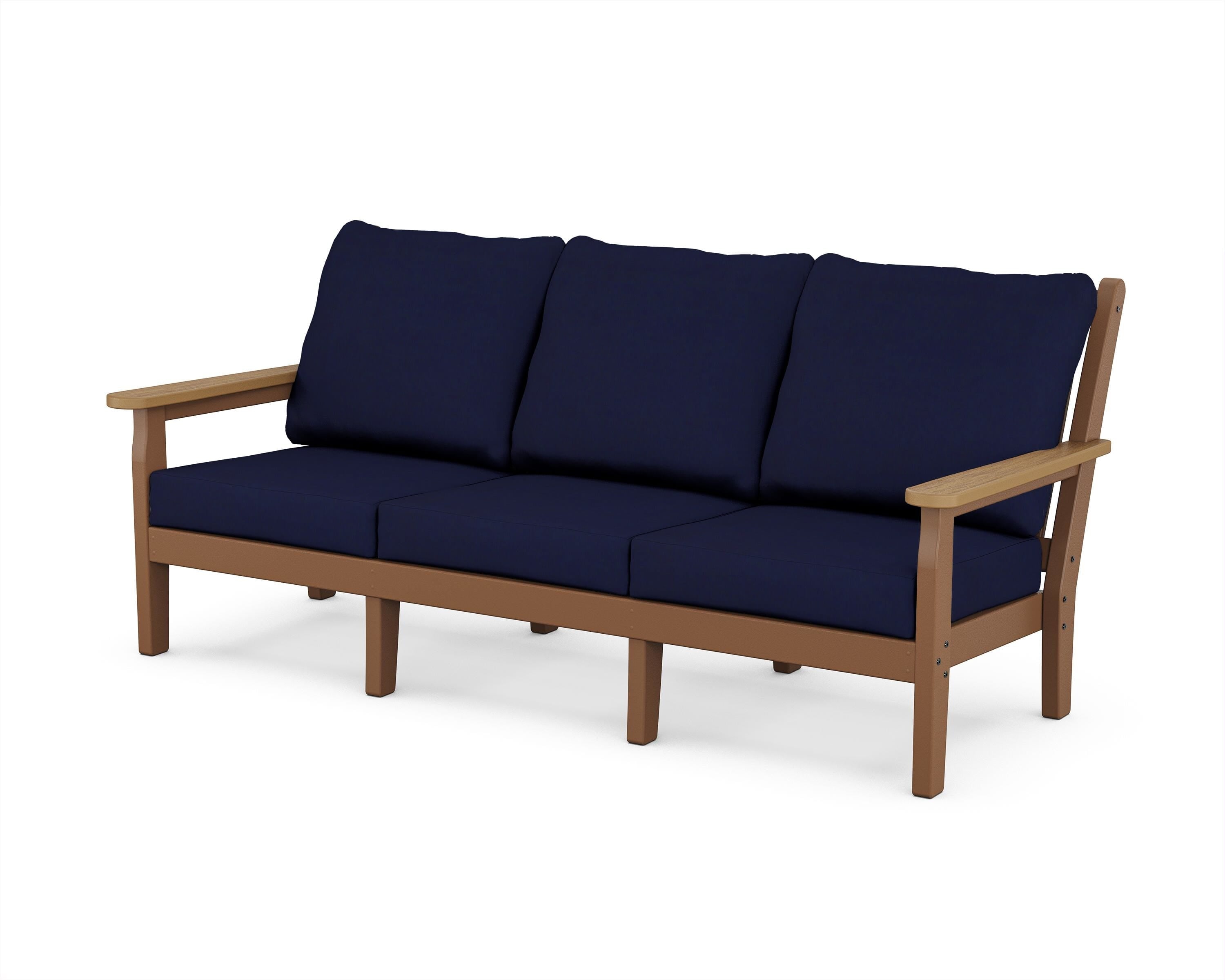 POLYWOOD® Chippendale Deep Seating Sofa in Teak / Natural / Navy