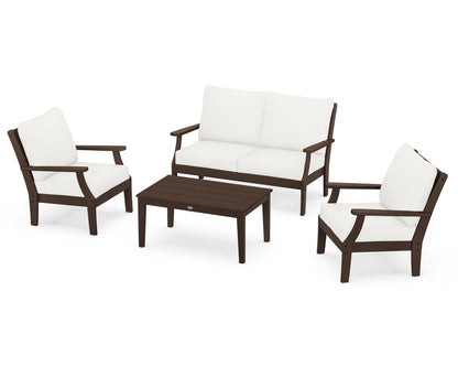 POLYWOOD® Braxton 4-Piece Deep Seating Chair Set in Mahogany / Natural Linen