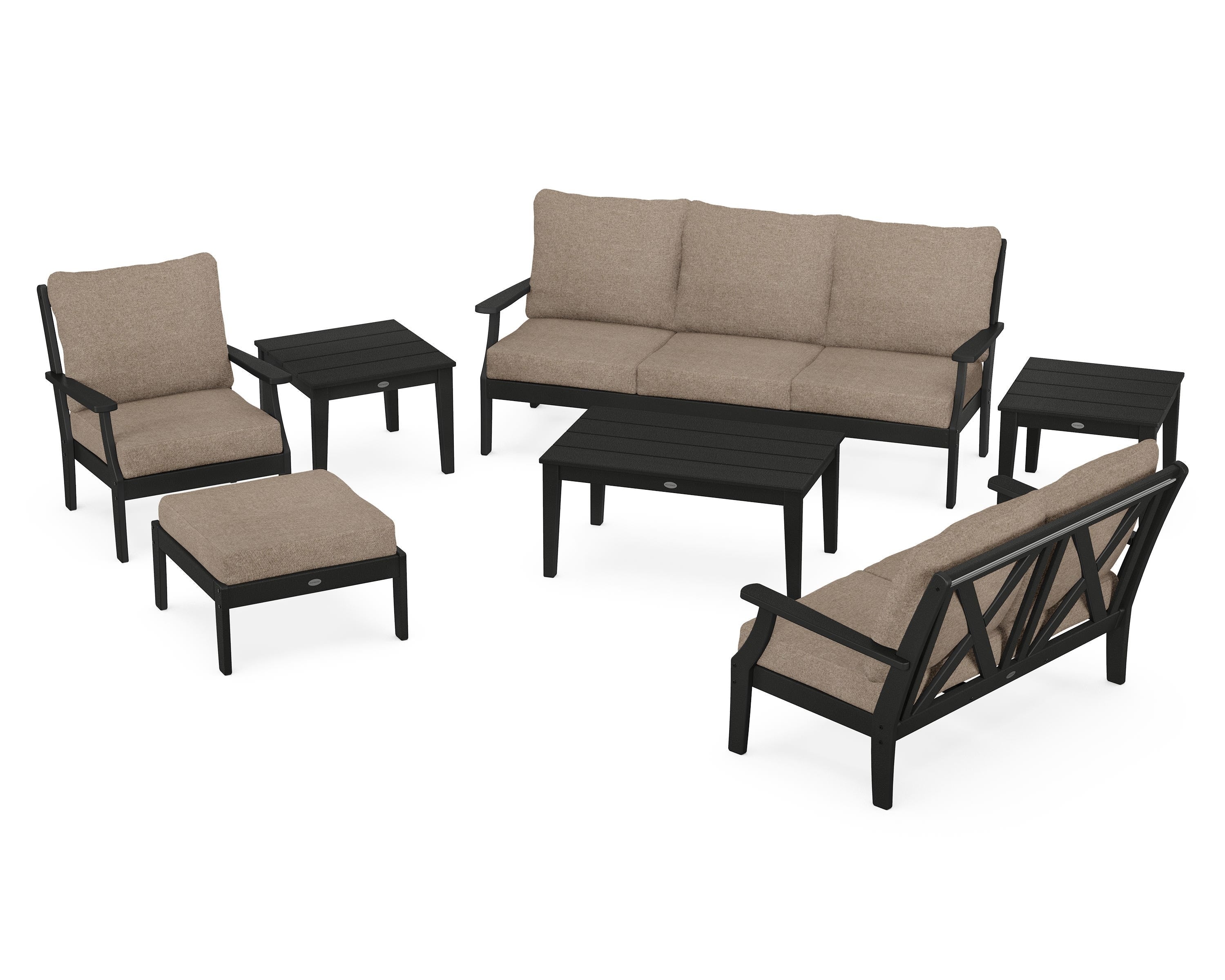 POLYWOOD® Braxton 7-Piece Deep Seating Set in Black / Spiced Burlap