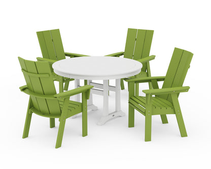 POLYWOOD® Modern Curveback Adirondack 5-Piece Nautical Trestle Dining Set in Lime / White
