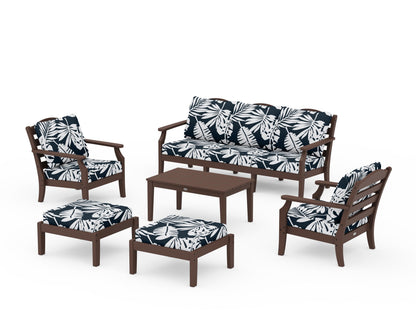 Draper James™ by  POLYWOOD® Savannah 6-Piece Lounge Sofa Set in Mahogany / Leaf Marine Indigo