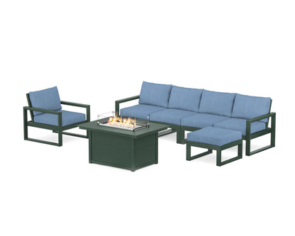 POLYWOOD® EDGE Sectional Lounge and Fire Pit Set in Green / Sky Blue