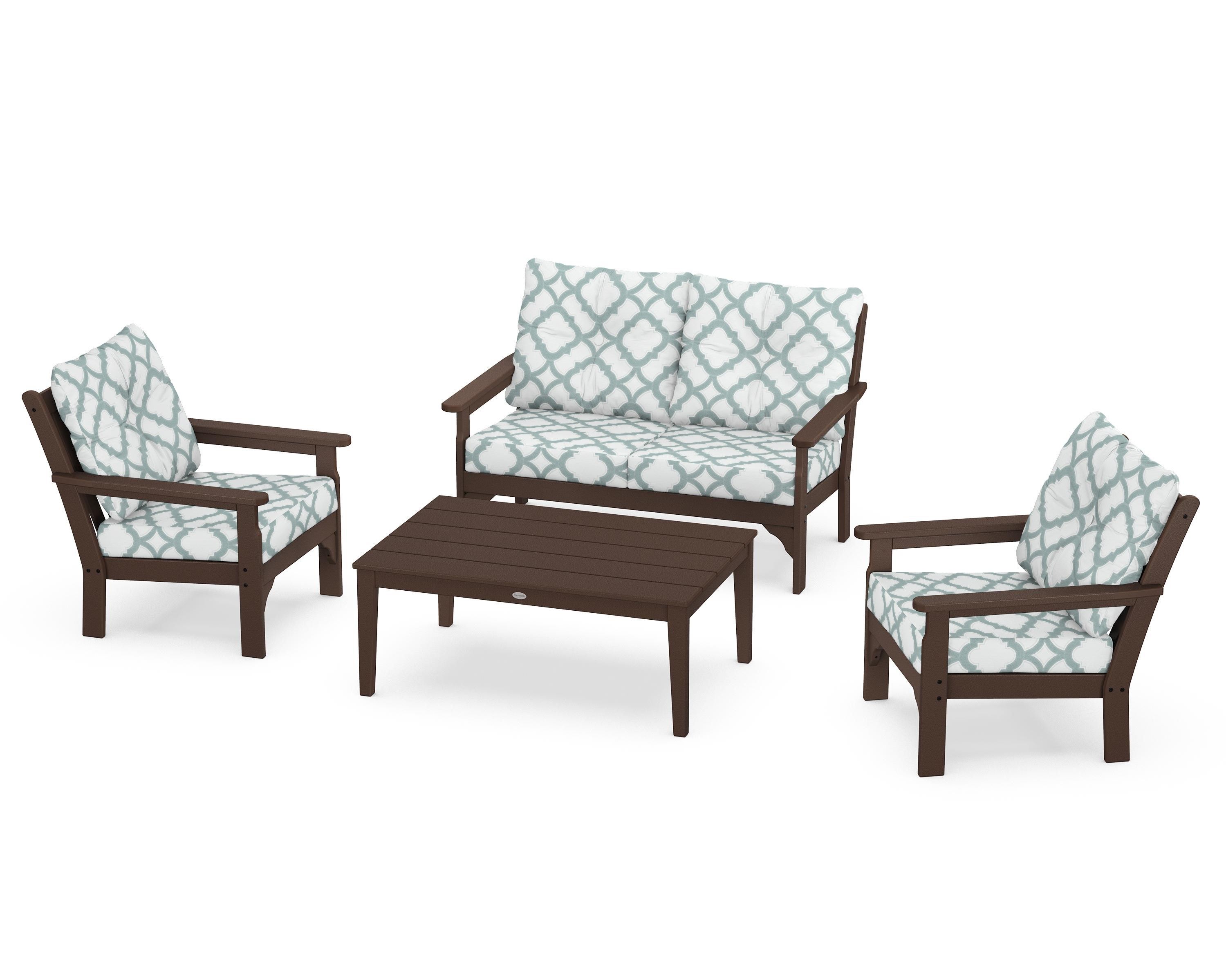 POLYWOOD® Vineyard 4-Piece Deep Seating Set in Mahogany / Trellis Glacier Spa