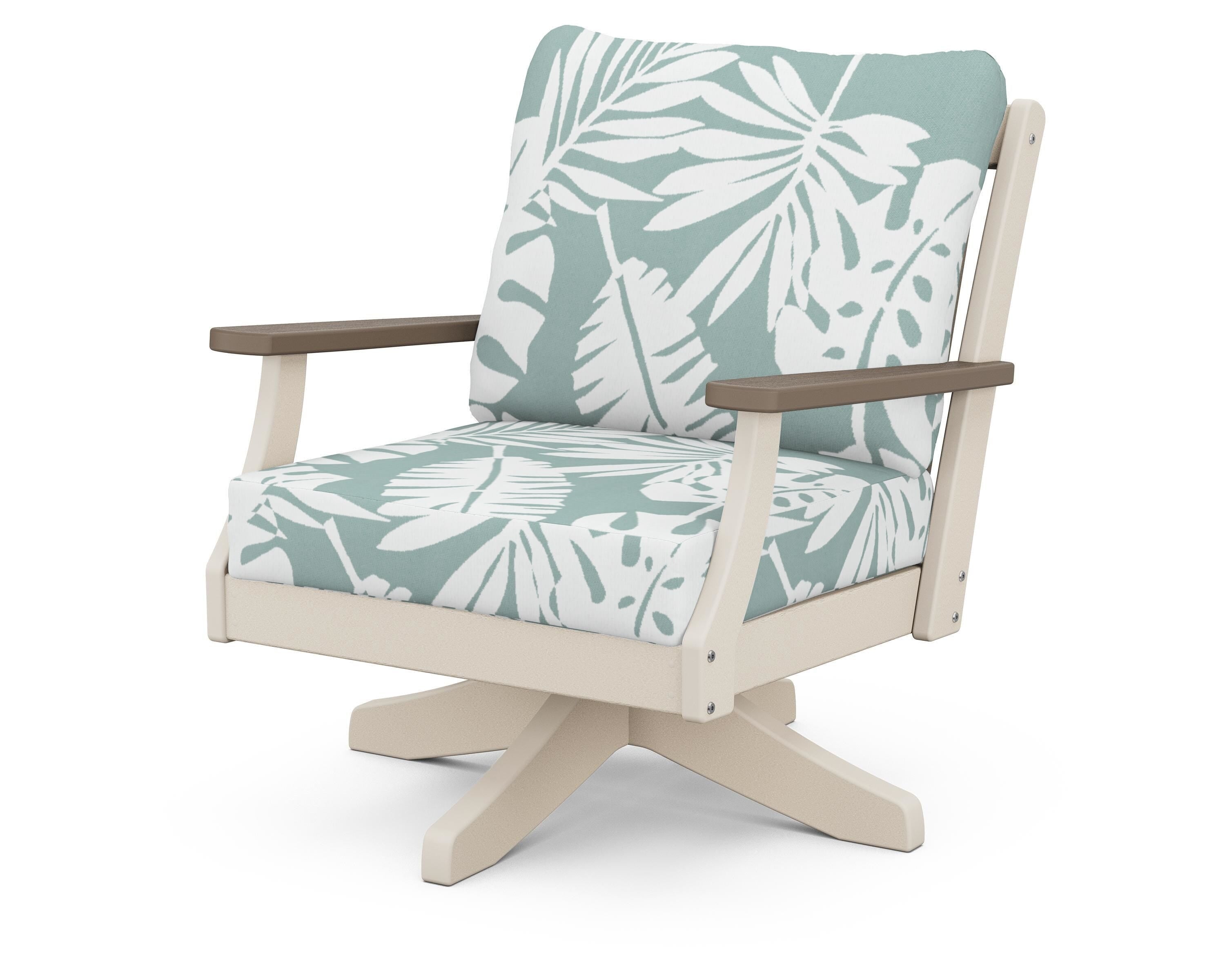 POLYWOOD® Braxton Deep Seating Swivel Chair in Sand / Kona / Leaf Glacier Spa