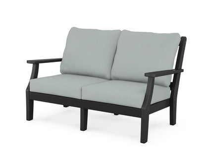 Martha Stewart by POLYWOOD® Chinoiserie Deep Seating Loveseat in Black / Spa