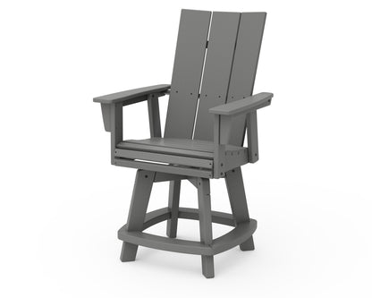 POLYWOOD® Modern Curveback Adirondack Swivel Counter Chair in Slate Grey