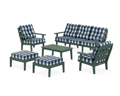 POLYWOOD® Lakeside 6-Piece Lounge Sofa Set in Green / Buffalo Plaid Marine Indigo