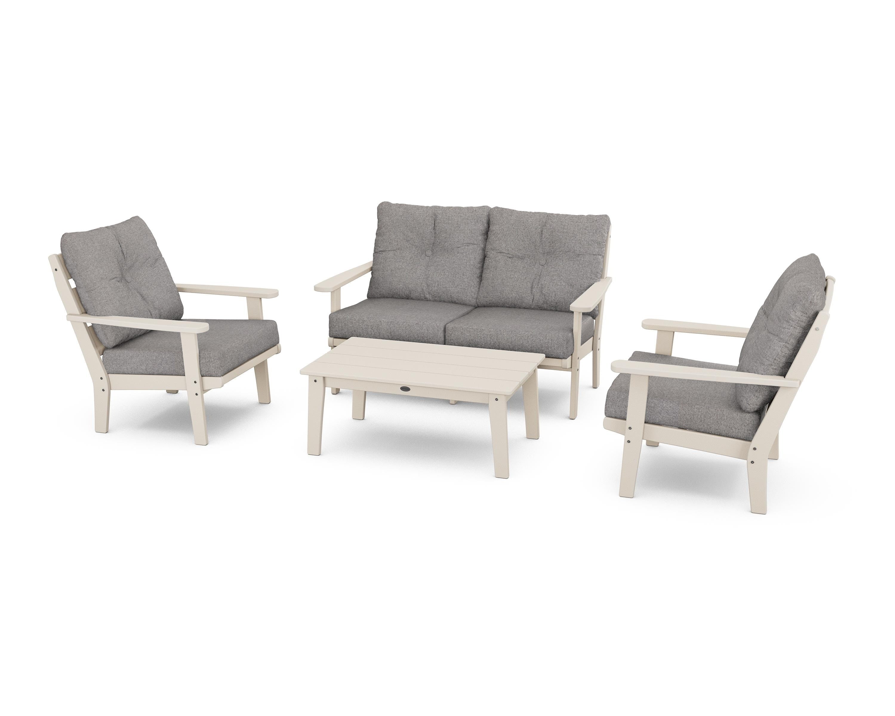 POLYWOOD® Lakeside 4-Piece Deep Seating Set in Sand / Grey Mist