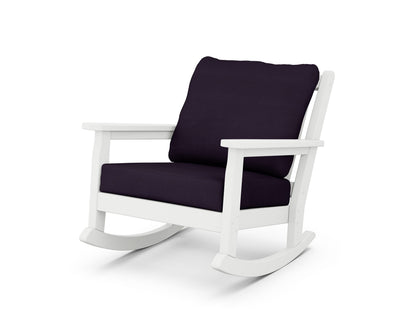 POLYWOOD® Chippendale Deep Seating Rocking Chair in White / Navy Linen