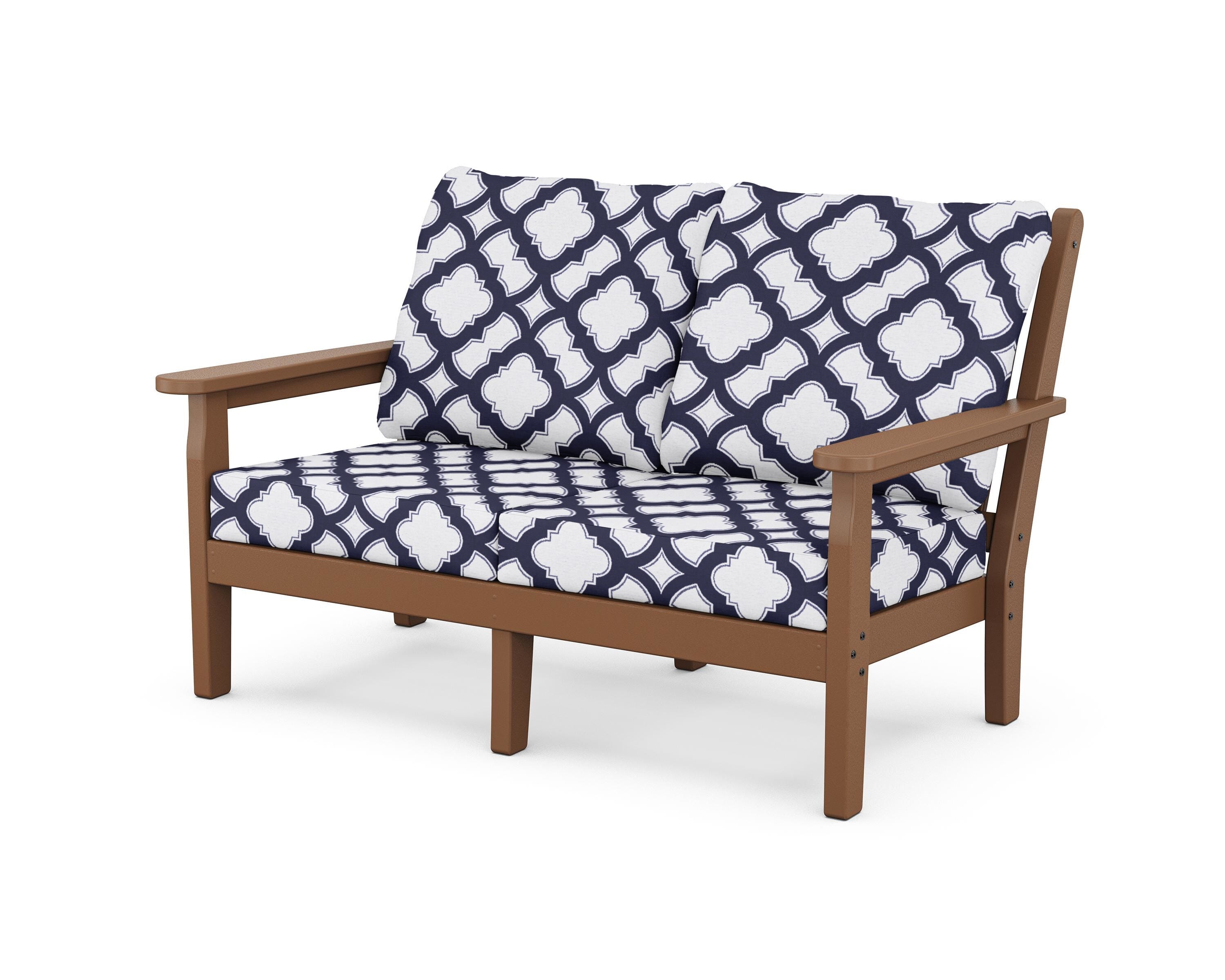 POLYWOOD® Chippendale Deep Seating Loveseat in Teak / Trellis Navy
