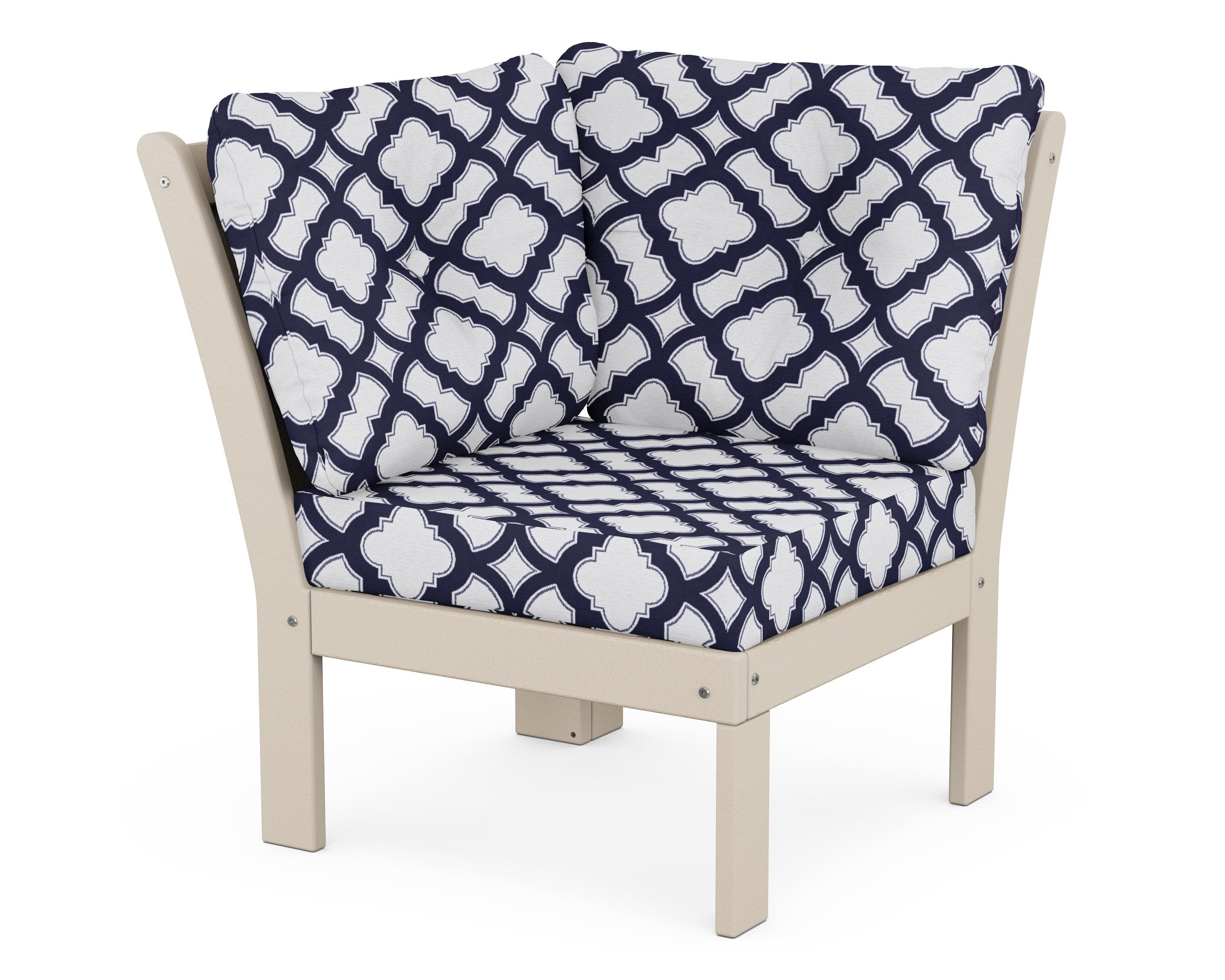 POLYWOOD® Vineyard Modular Corner Chair in Sand / Trellis Navy