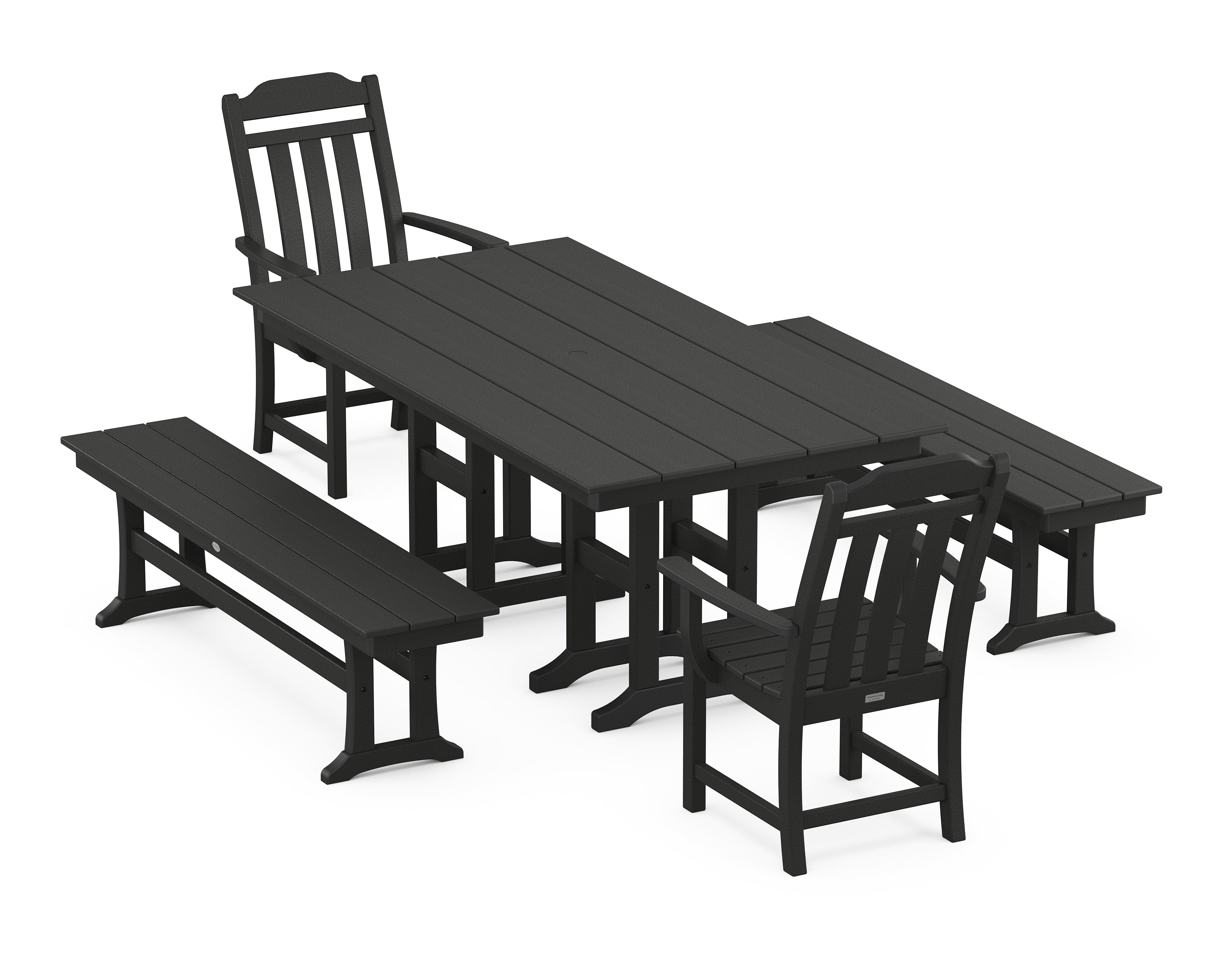 Country Living Cottage 5-Piece Farmhouse Dining Set with Benches in Black