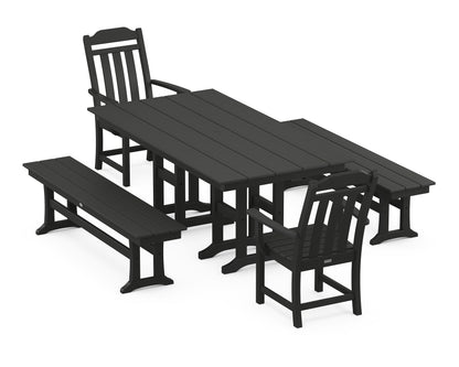 Country Living Cottage 5-Piece Farmhouse Dining Set with Benches in Black