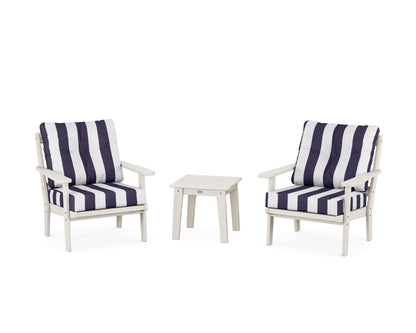 POLYWOOD® Mission 3-Piece Deep Seating Set in Sand / Cabana Stripe Navy