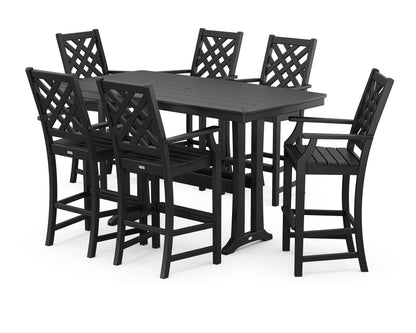 Country Living Wovendale Arm Chair 7-Piece Bar Set with Trestle Legs in Black