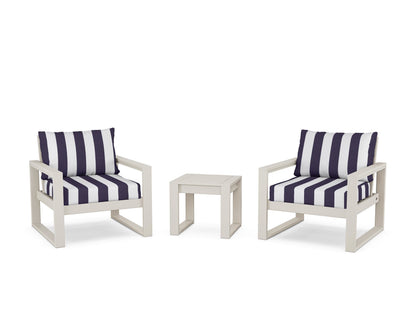 POLYWOOD® EDGE Sectional 3-Piece Deep Seating Set in Sand / Cabana Stripe Navy