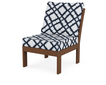 POLYWOOD® Vineyard Modular Armless Chair in Teak / Trellis Marine Indigo