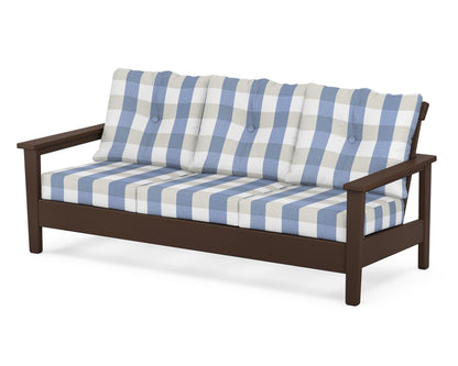 POLYWOOD® Prescott Deep Seating Sofa in Mahogany / Buffalo Plaid Sky Blue