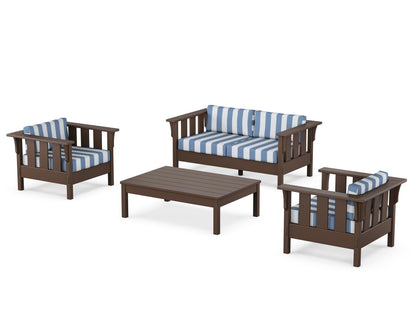 Martha Stewart by POLYWOOD® Acadia 4-Piece Deep Seating Set with Loveseat in Mahogany / Cabana Stripe Sky Blue