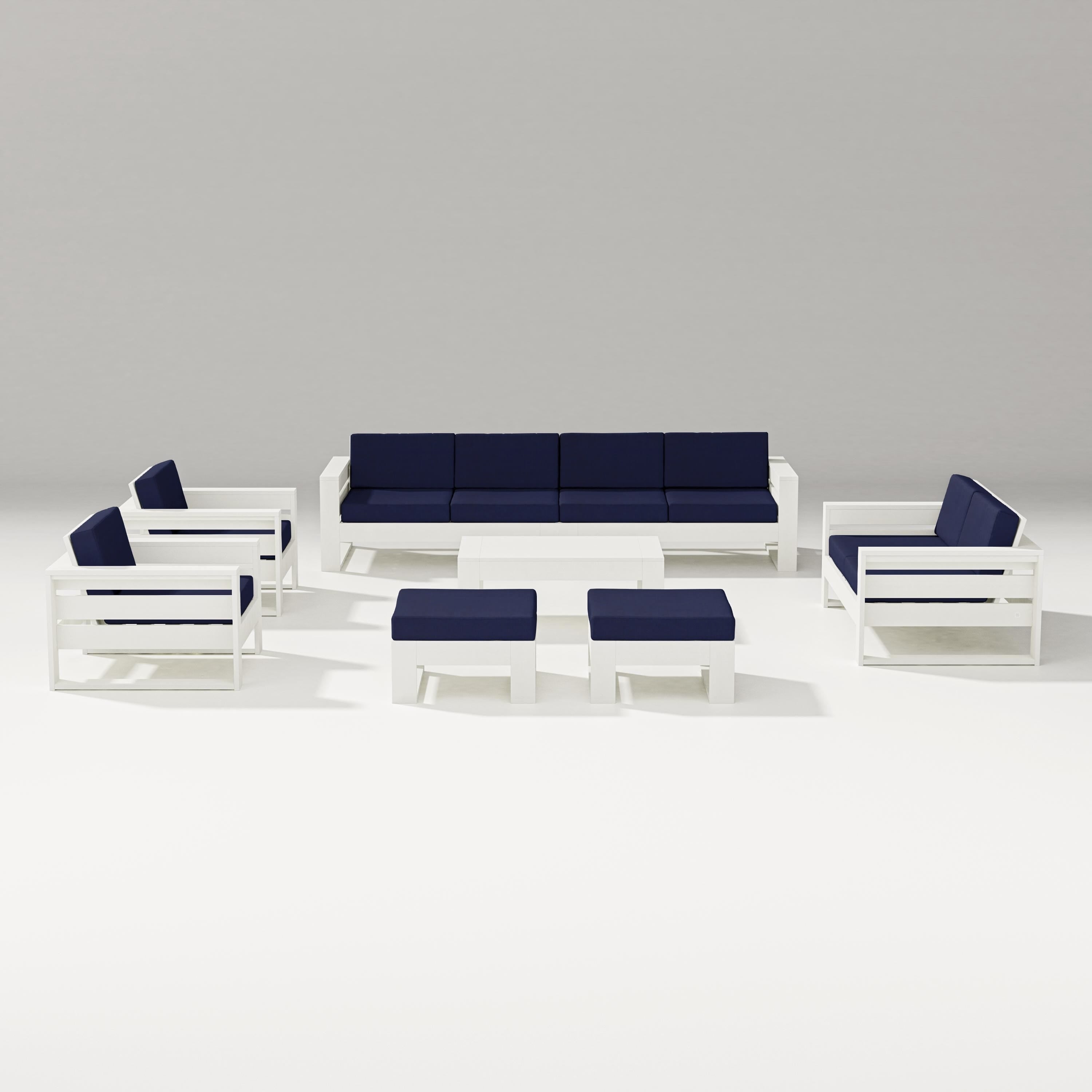 PW Designer Series Latitude 8-Piece Lounge Sofa Set in Vintage White / Navy