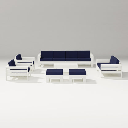 PW Designer Series Latitude 8-Piece Lounge Sofa Set in Vintage White / Navy