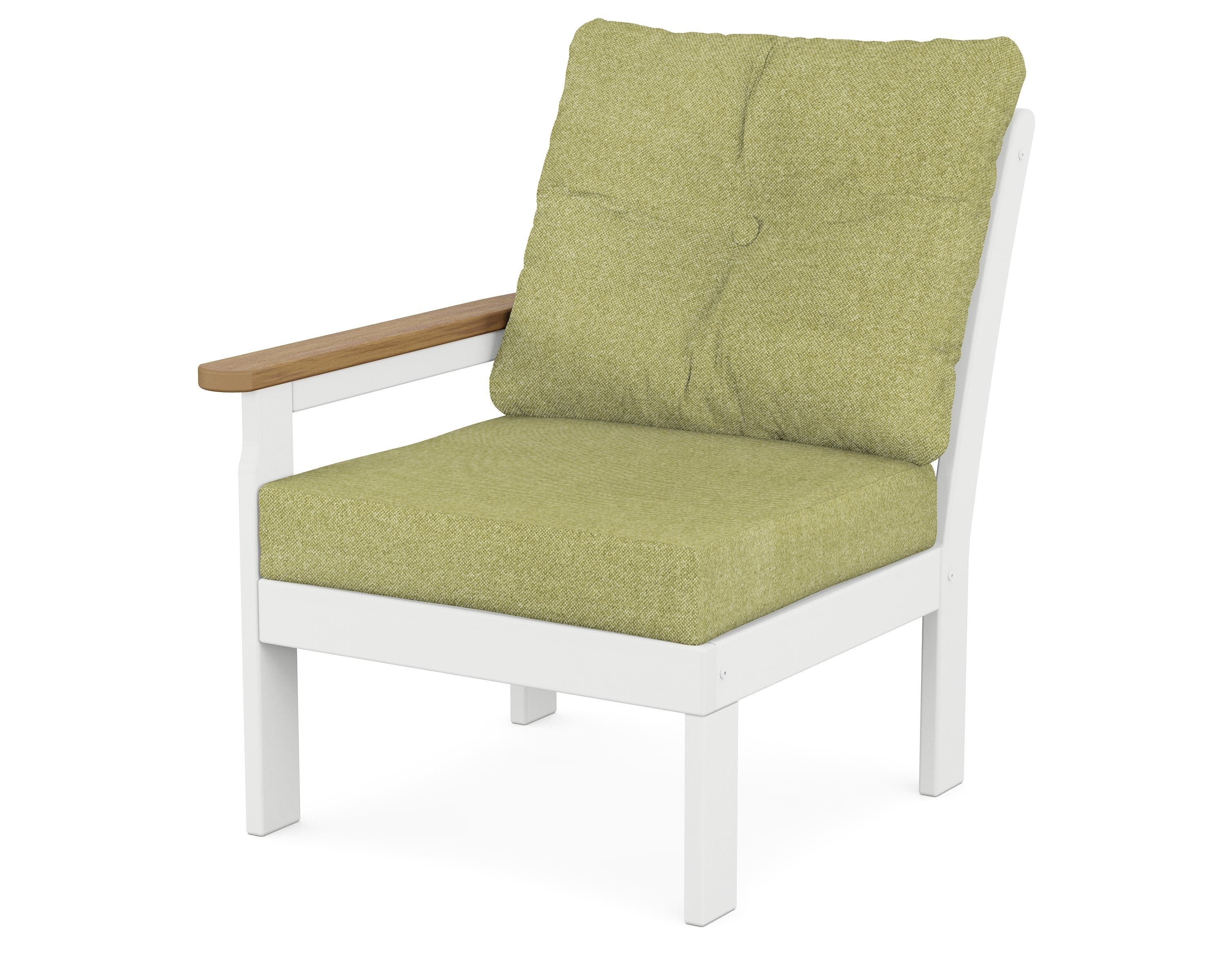 POLYWOOD® Vineyard Modular Left Arm Chair in White / Natural / Chartreuse Boucle