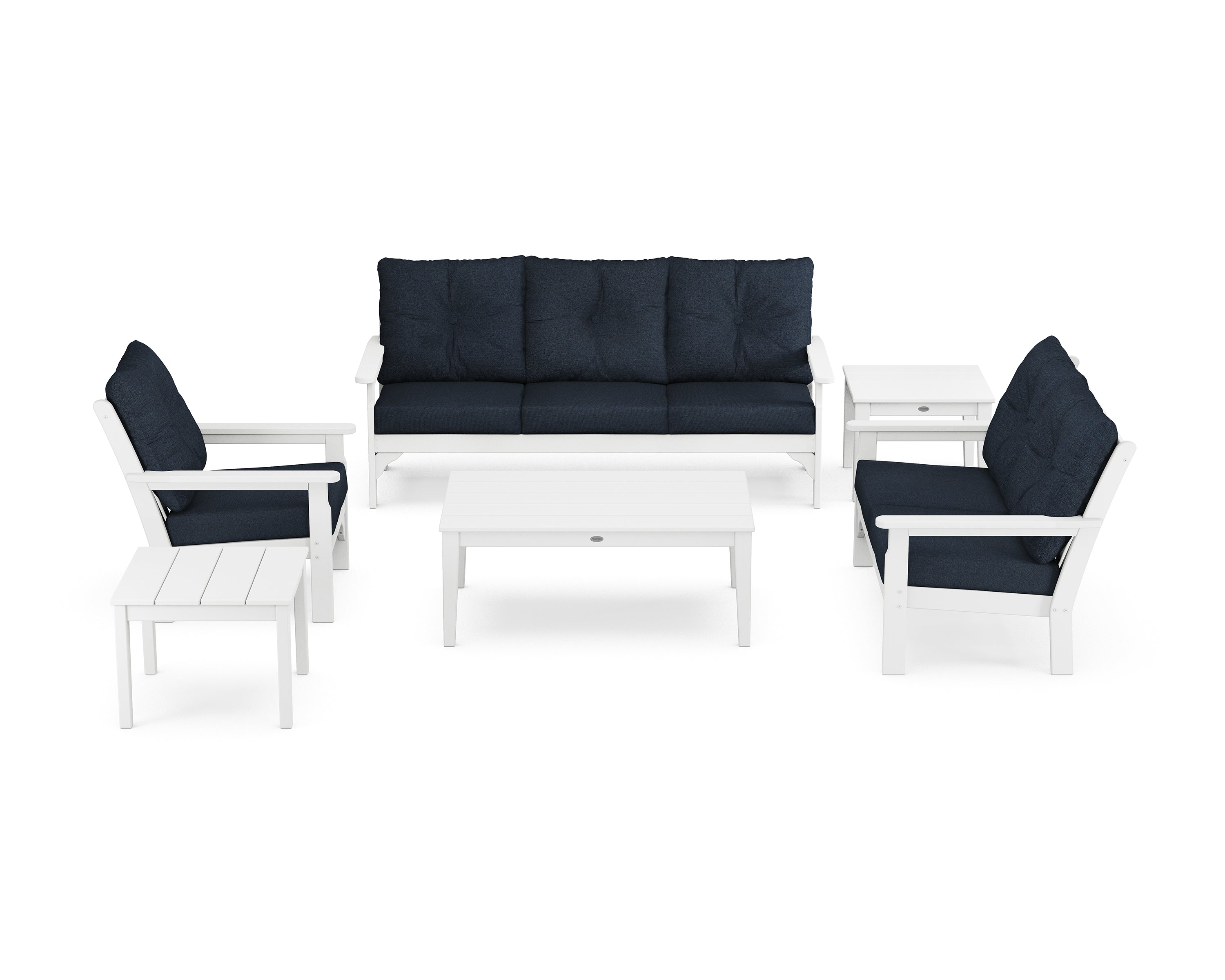 POLYWOOD® Vineyard 6-Piece Deep Seating Set in White / Marine Indigo