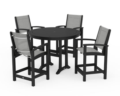 POLYWOOD® Coastal 5-Piece Counter Set in Black / Metallic Sling