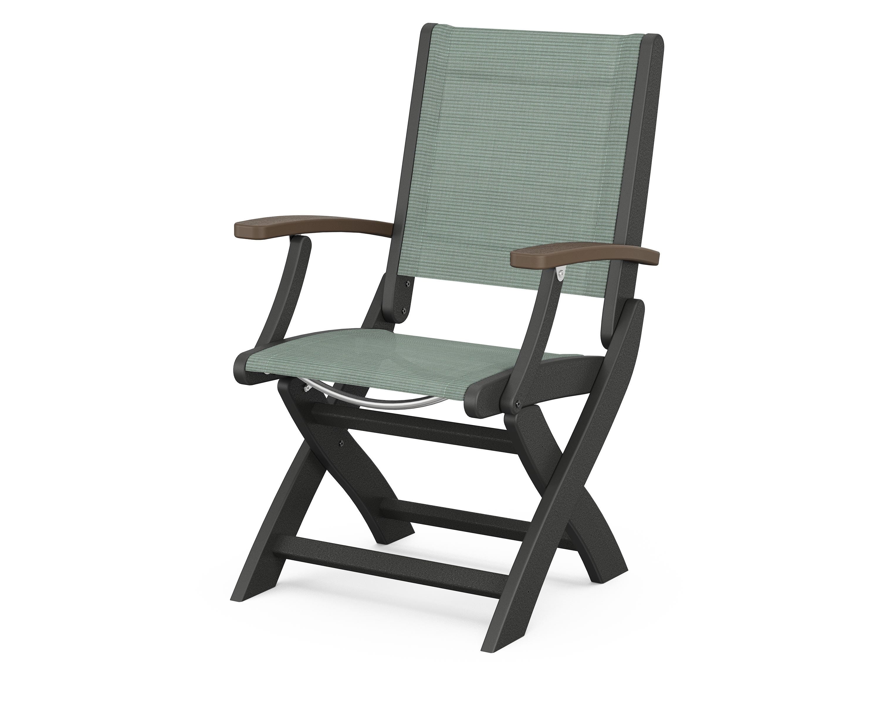 POLYWOOD® Coastal Folding Chair in Black / Kona / Dupioni Sea Mist Sling
