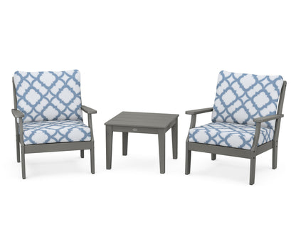 POLYWOOD® Braxton 3-Piece Deep Seating Set in Slate Grey / Trellis Sky Blue