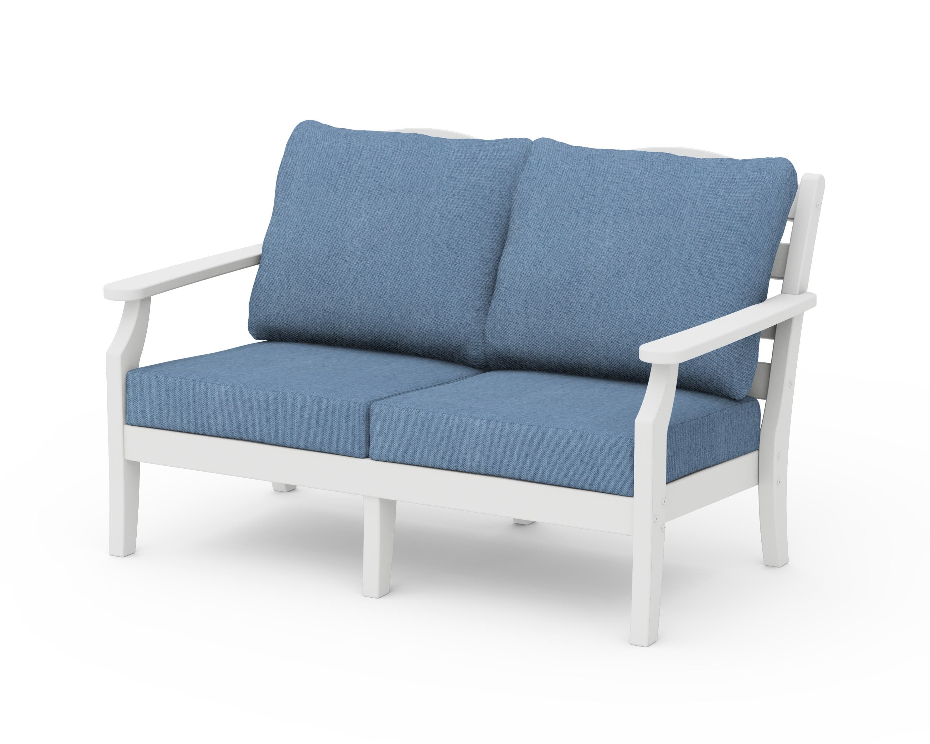 Draper James™ by  POLYWOOD® Savannah Deep Seating Loveseat in White / Sky Blue