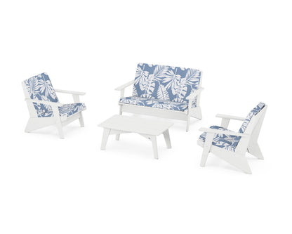 POLYWOOD® Riviera Modern Lounge 4-Piece Set in White / Leaf Sky Blue