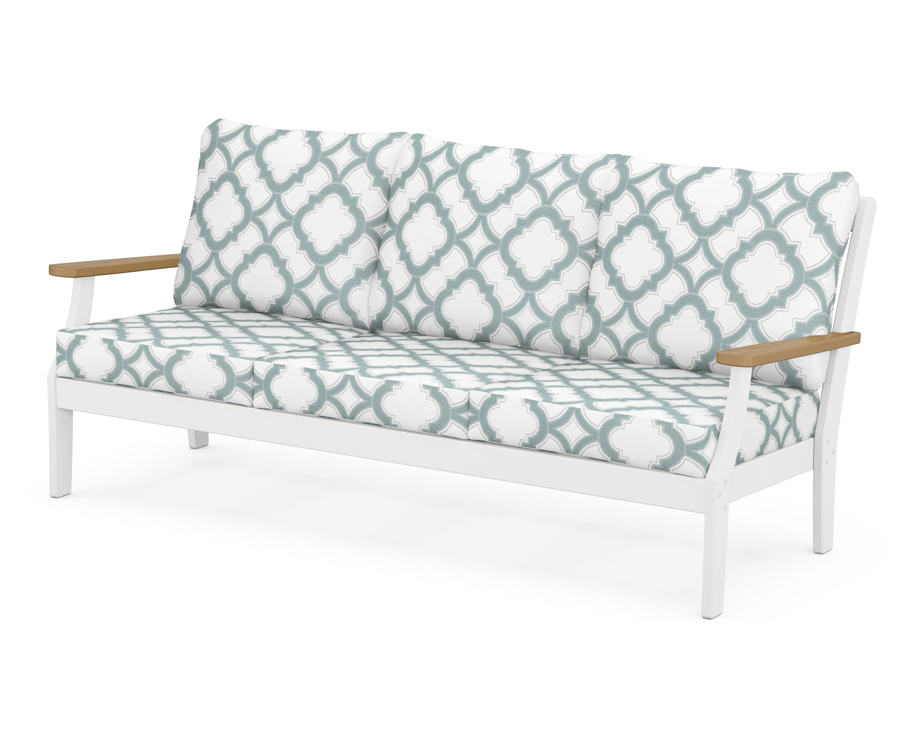 POLYWOOD® Braxton Deep Seating Sofa in White / Natural / Trellis Glacier Spa
