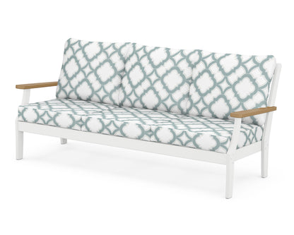 POLYWOOD® Braxton Deep Seating Sofa in White / Natural / Trellis Glacier Spa