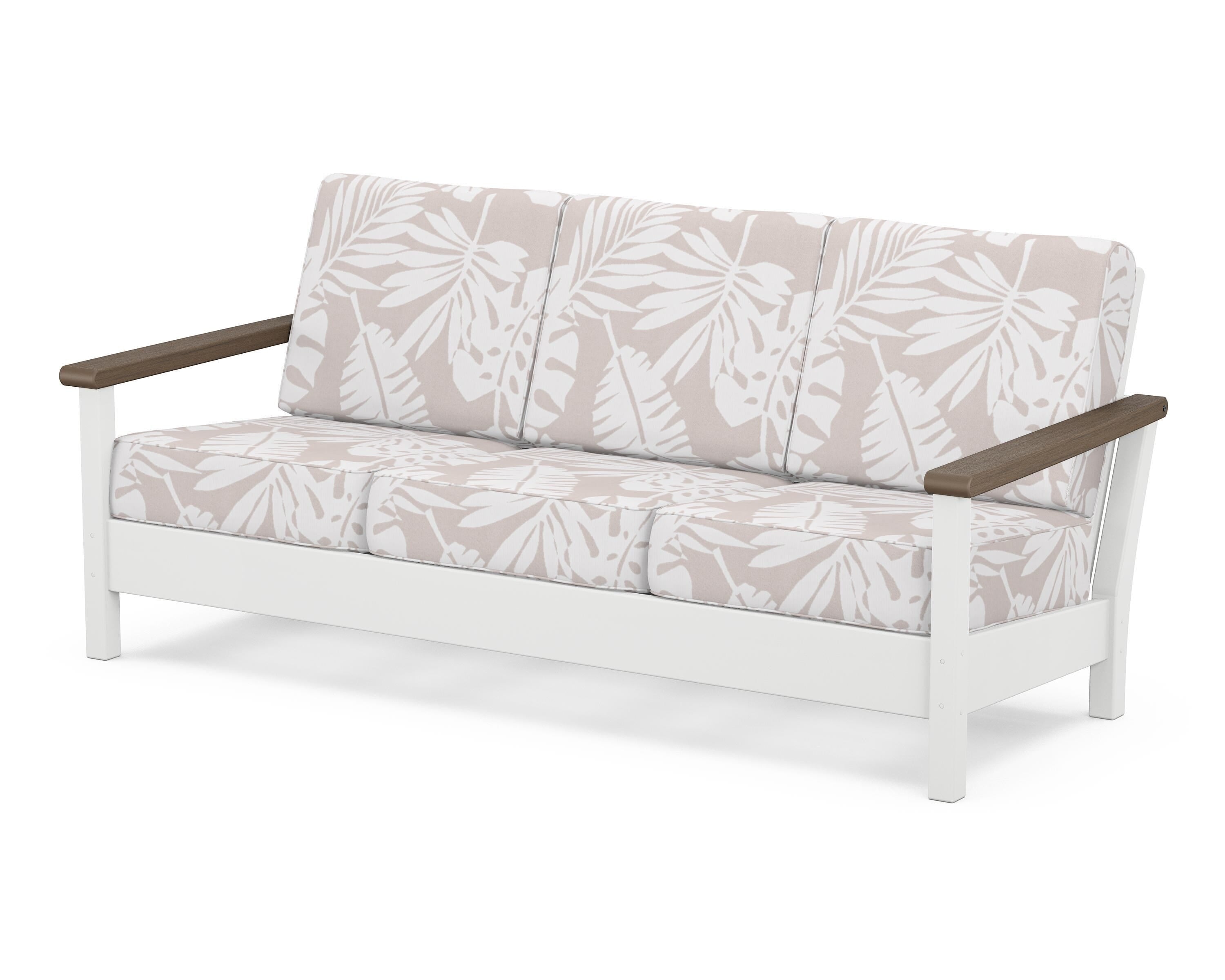 POLYWOOD® Harbour Deep Seating Sofa in White / Kona / Leaf Dune Burlap