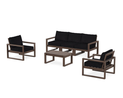 POLYWOOD® EDGE Sectional 4-Piece Deep Seating Set with Sofa in Mahogany / Midnight Linen
