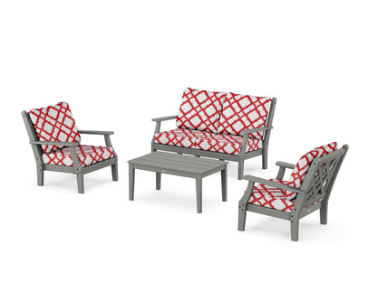 Country Living Wovendale 4-Piece Deep Seating Set with Loveseat in Slate Grey / Trellis Crimson