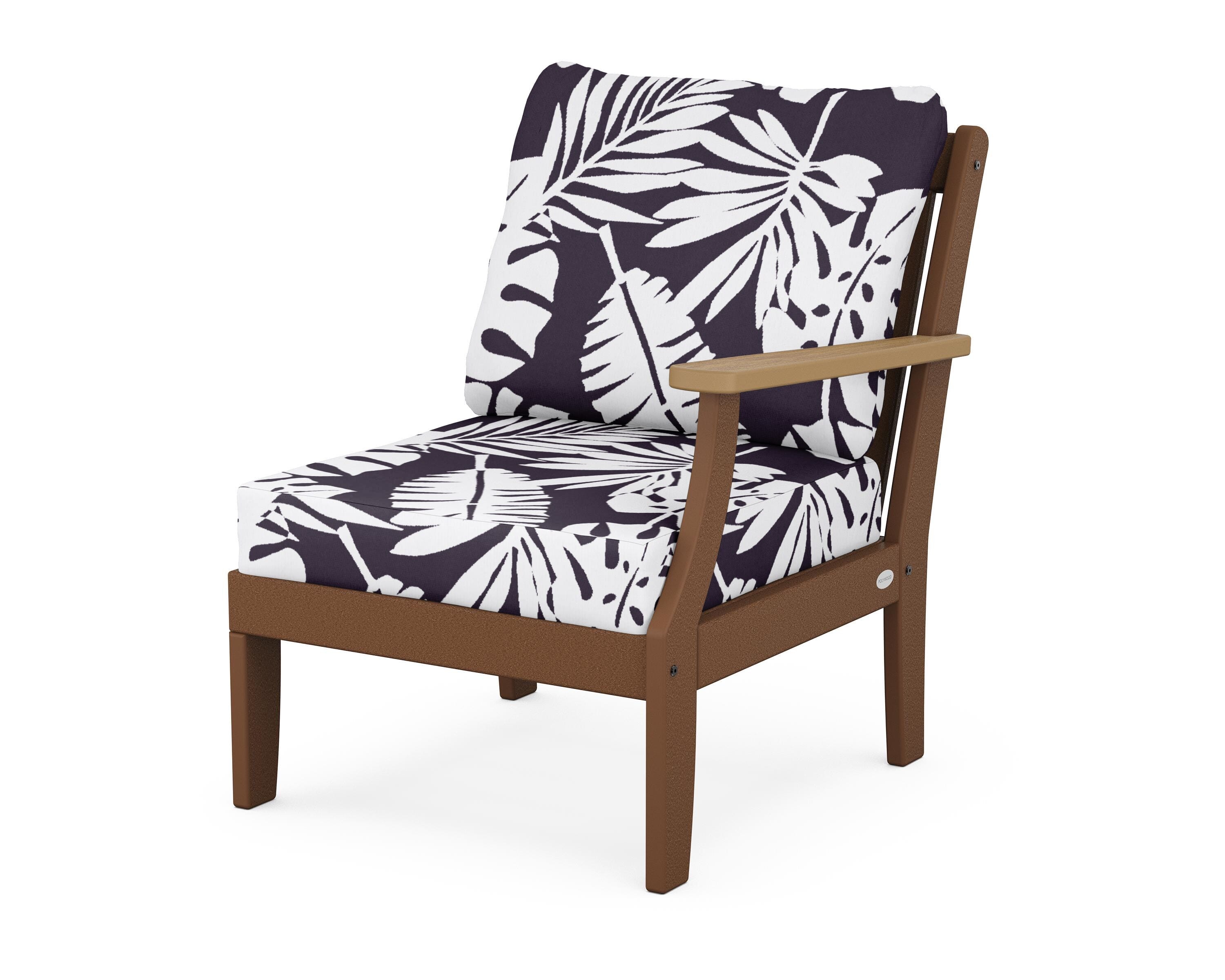 POLYWOOD® Braxton Modular Right Arm Chair in Teak / Natural / Leaf Navy