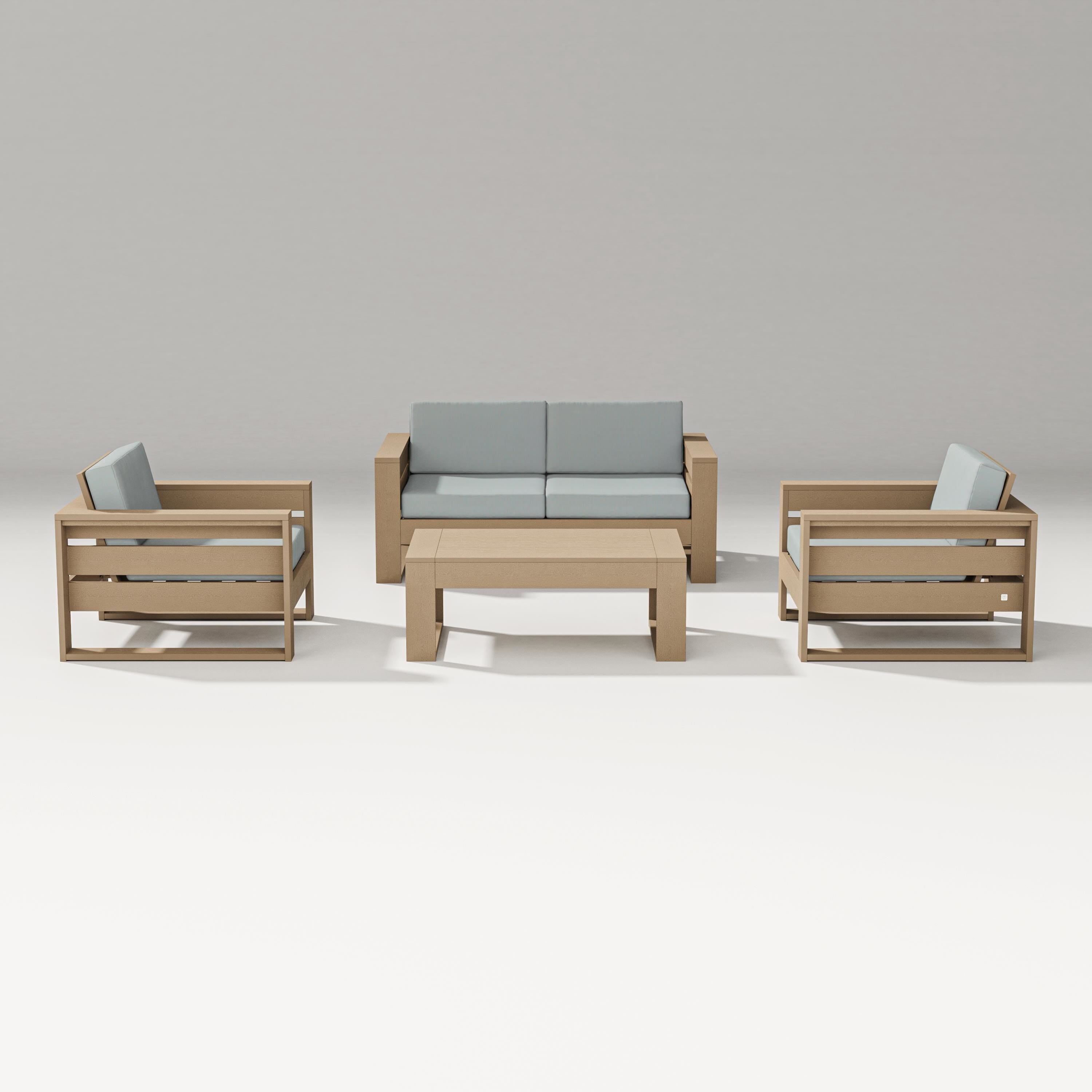 PW Designer Series Latitude 4-Piece Lounge Loveseat Set in Vintage Sahara / Spa