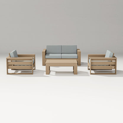 PW Designer Series Latitude 4-Piece Lounge Loveseat Set in Vintage Sahara / Spa