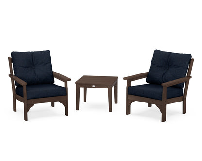 POLYWOOD® Vineyard 3-Piece Deep Seating Set in Mahogany / Marine Indigo